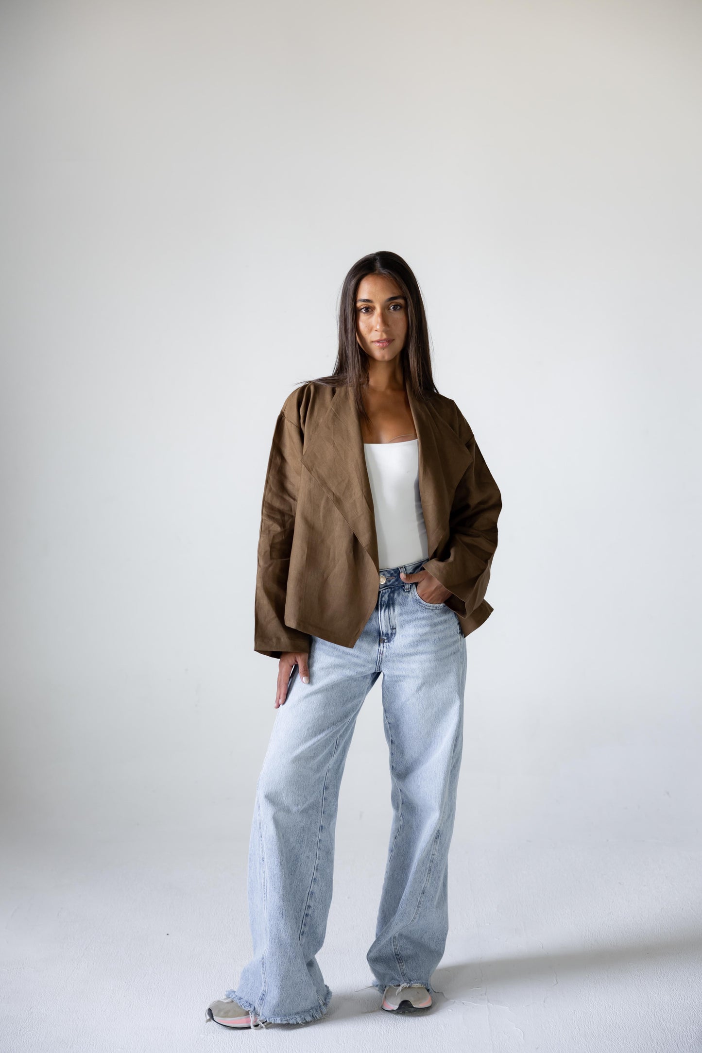 Linen Flow Cardigan in Mocha