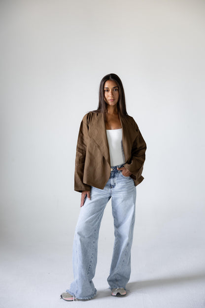 Linen Flow Cardigan in Mocha
