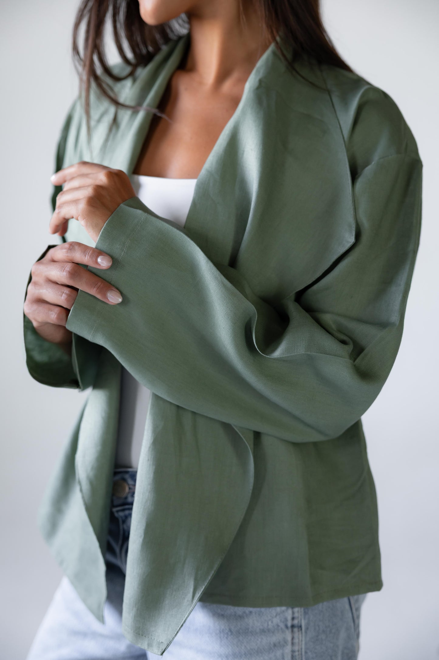 Linen Flow Cardigan in Mint