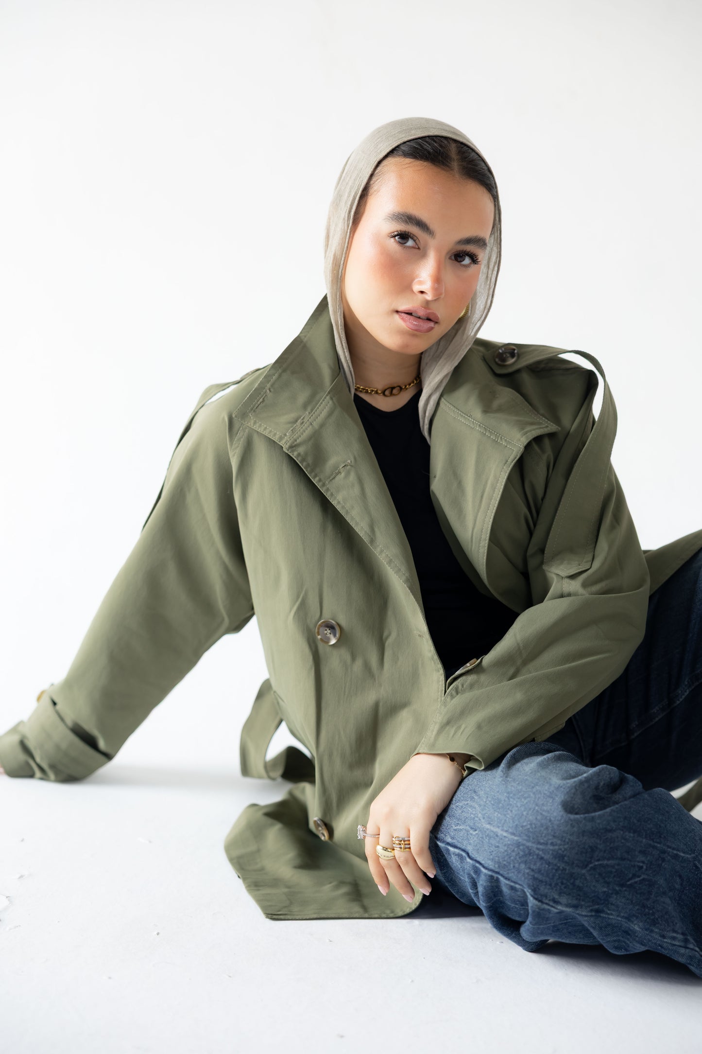 High-Neck Trench in Olive