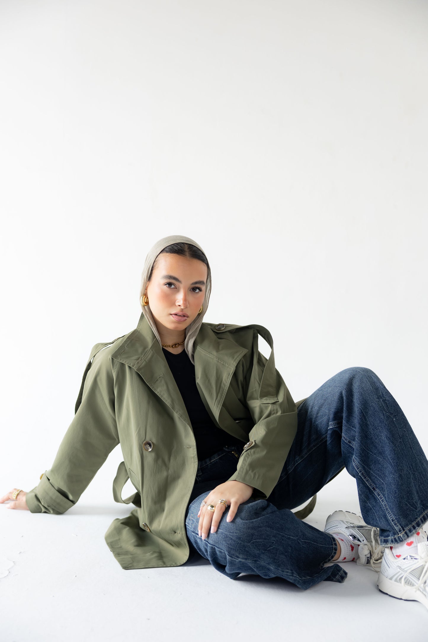 High-Neck Trench in Olive
