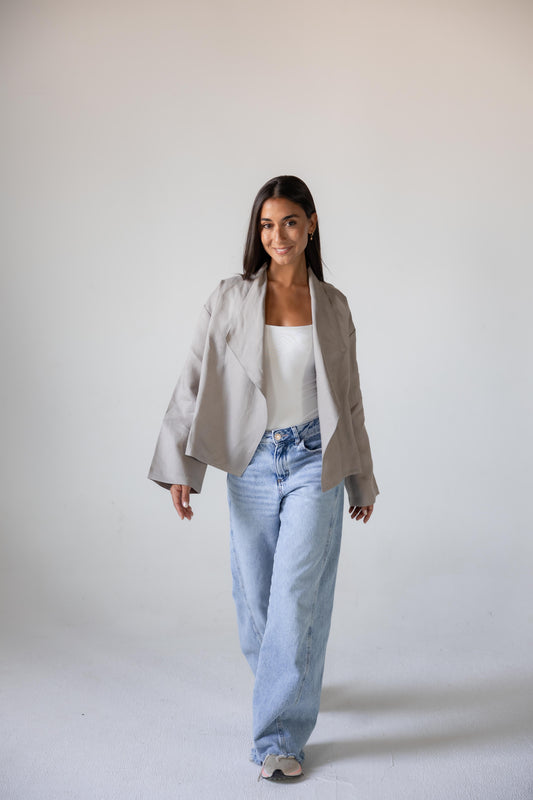 Linen Flow Cardigan in Greige