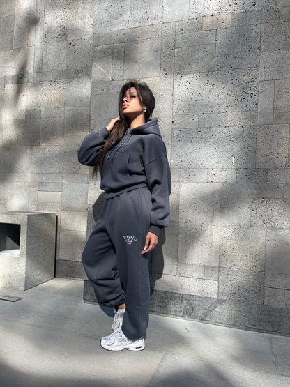 Cropped hoodie set in dark grey