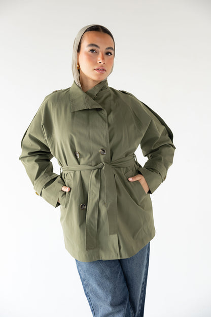 High-Neck Trench in Olive