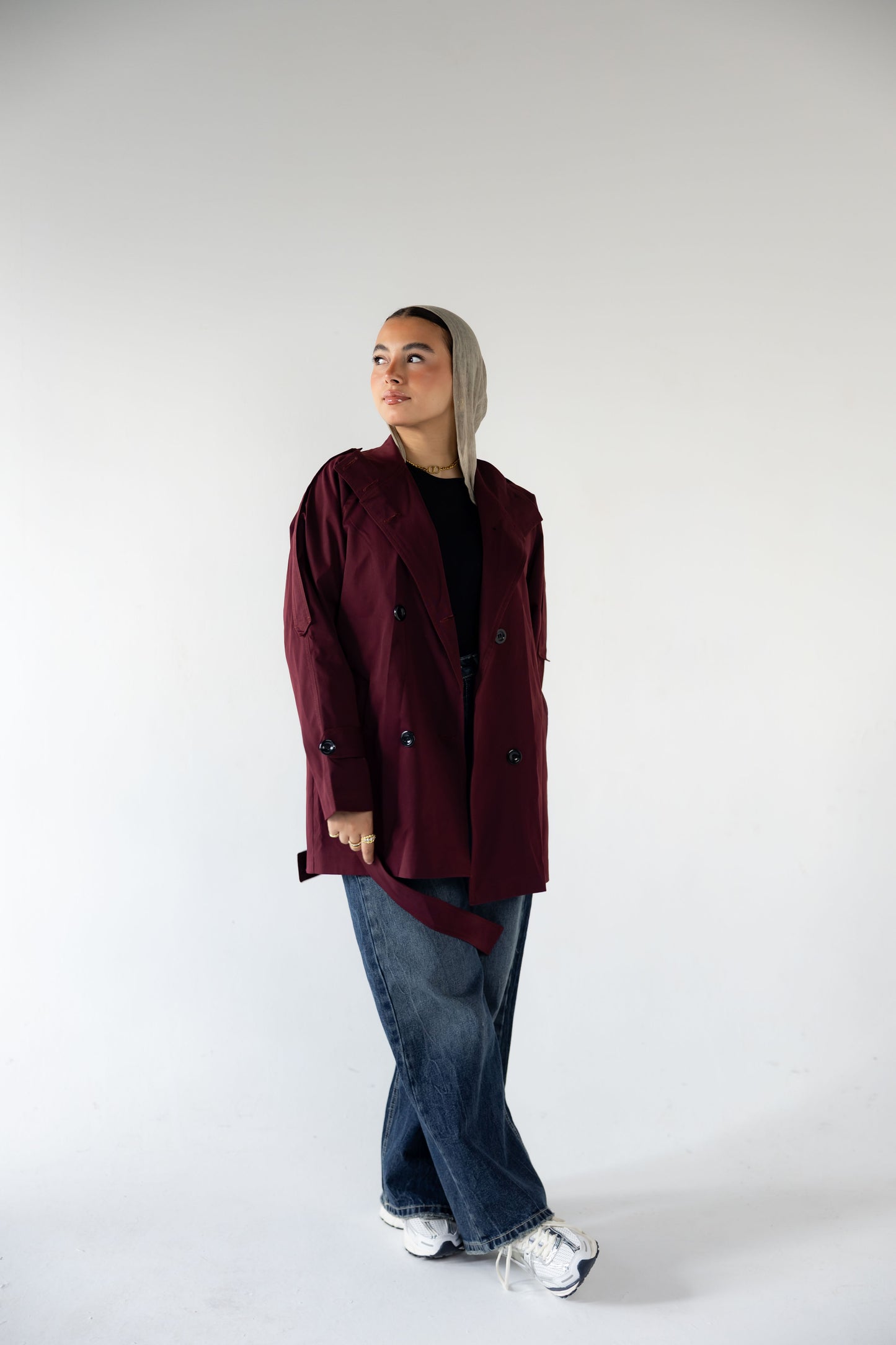 High-Neck Trench in Burgundy