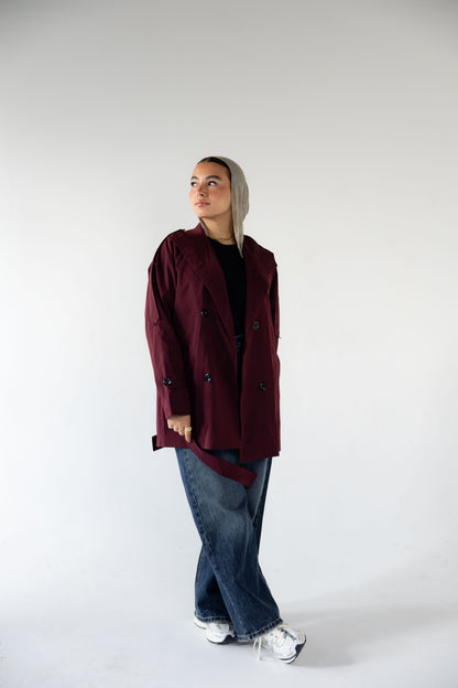 High-Neck Trench in Burgundy