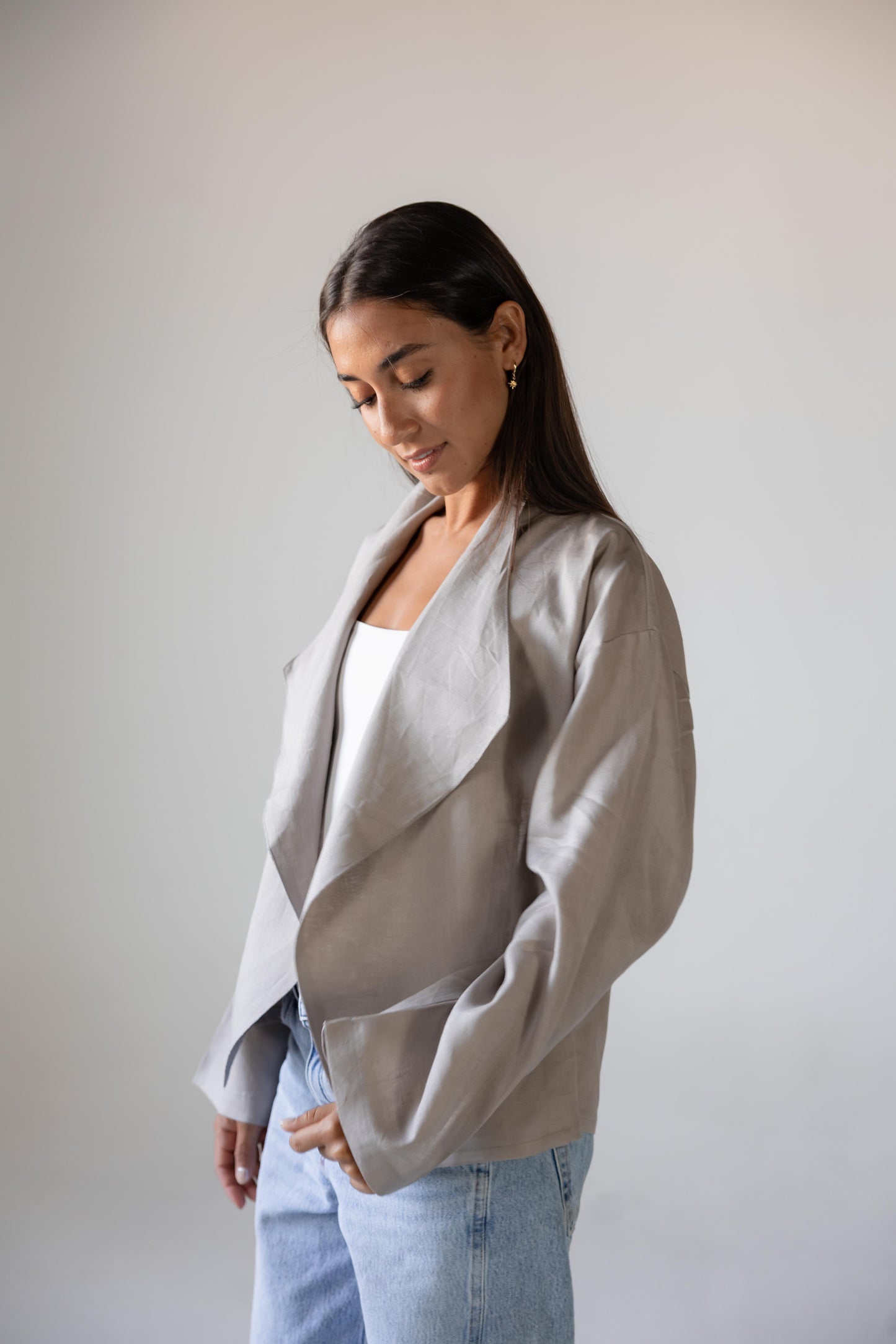 Linen Flow Cardigan in Greige