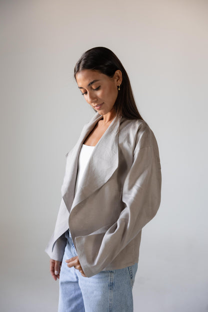 Linen Flow Cardigan in Greige