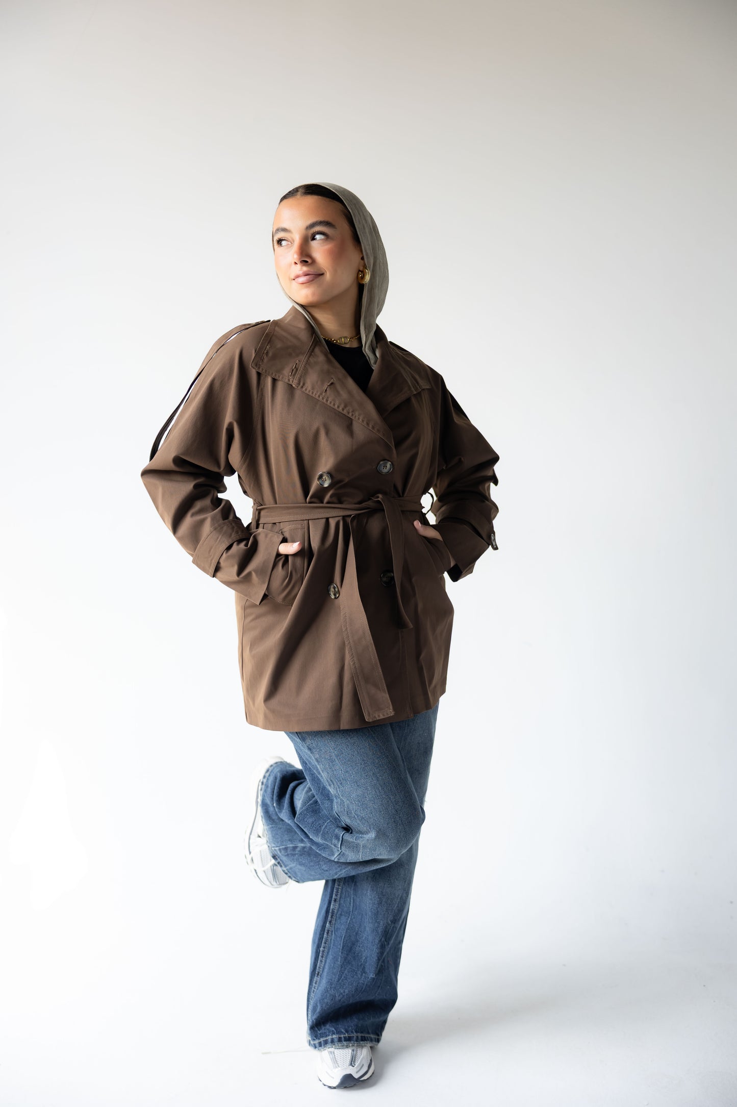 High-Neck Trench in Brown
