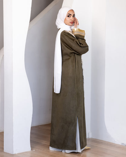 Statement suede kaftan in olive