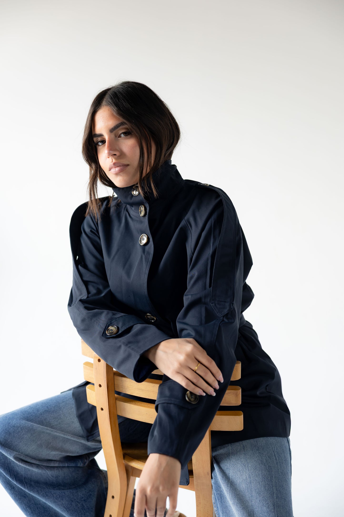 High-Neck Trench in Navy