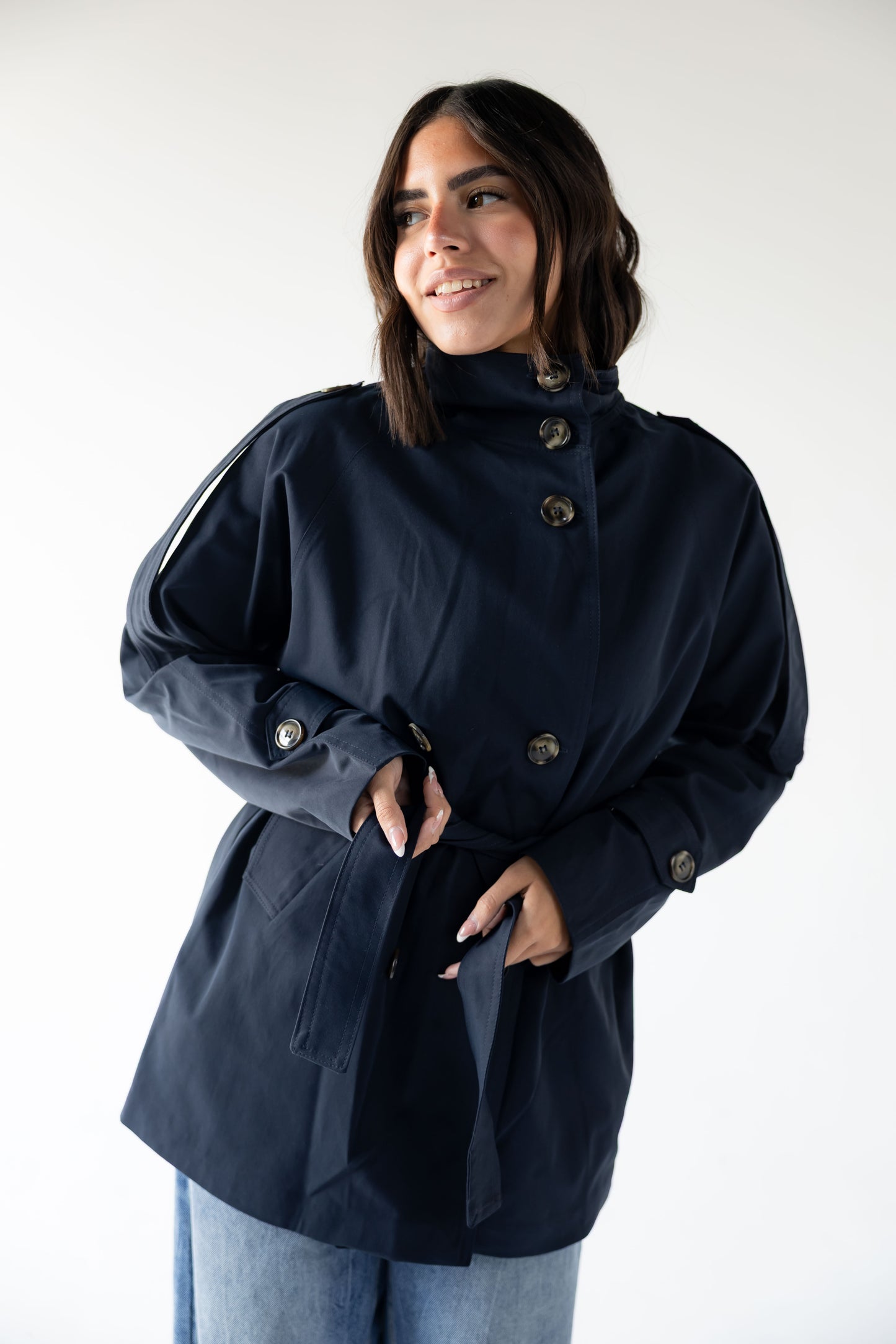 High-Neck Trench in Navy