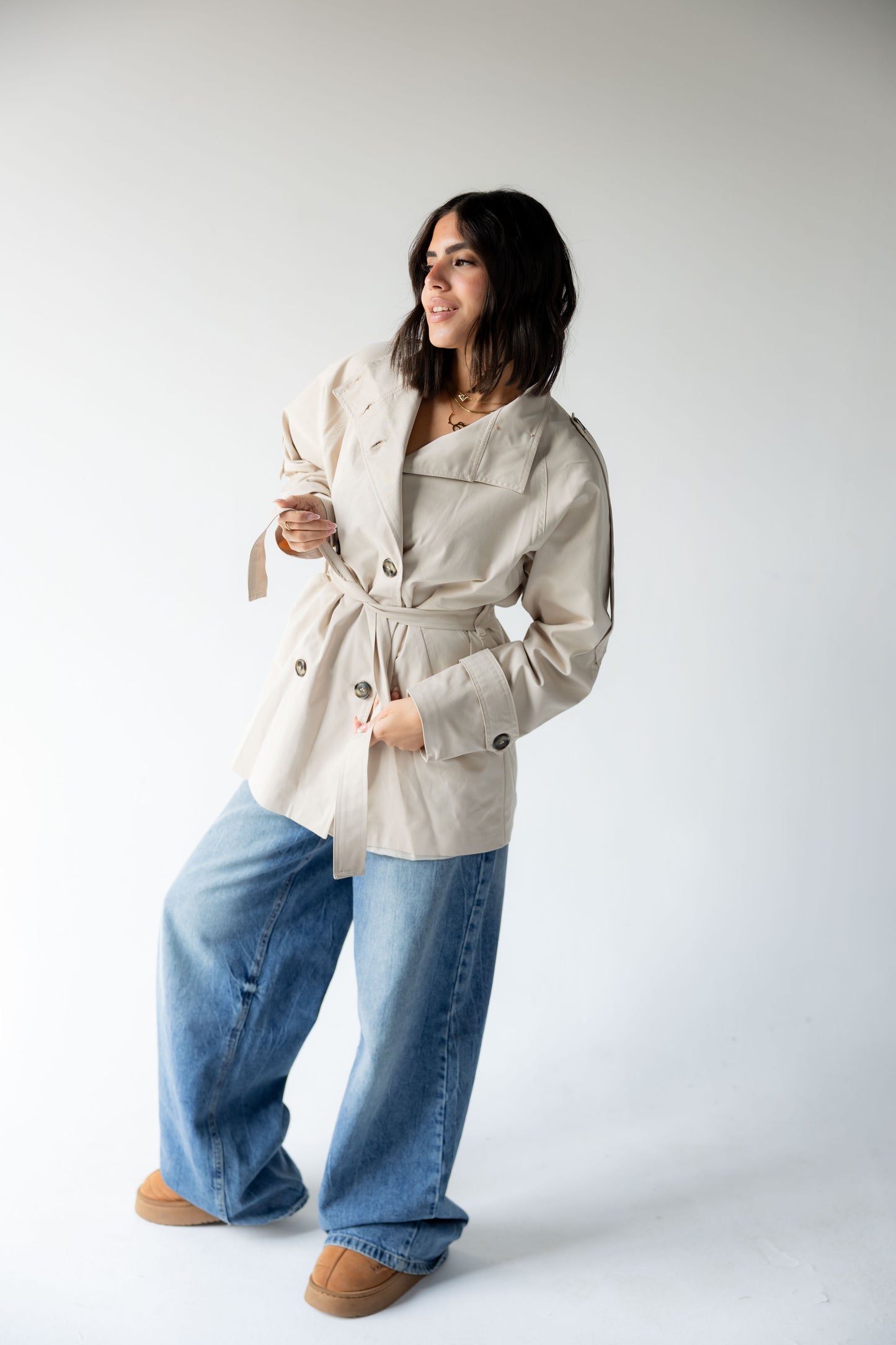 High-Neck Trench in Beige