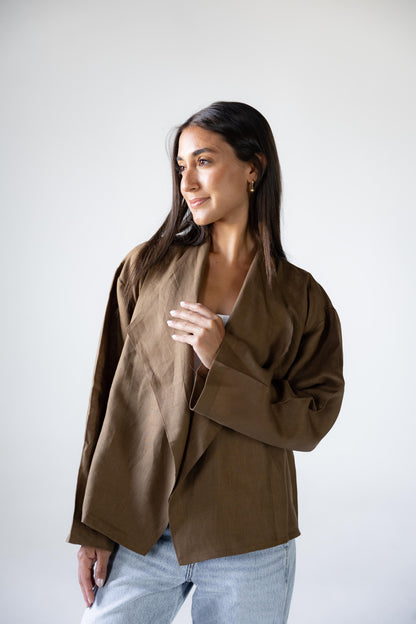Linen Flow Cardigan in Mocha