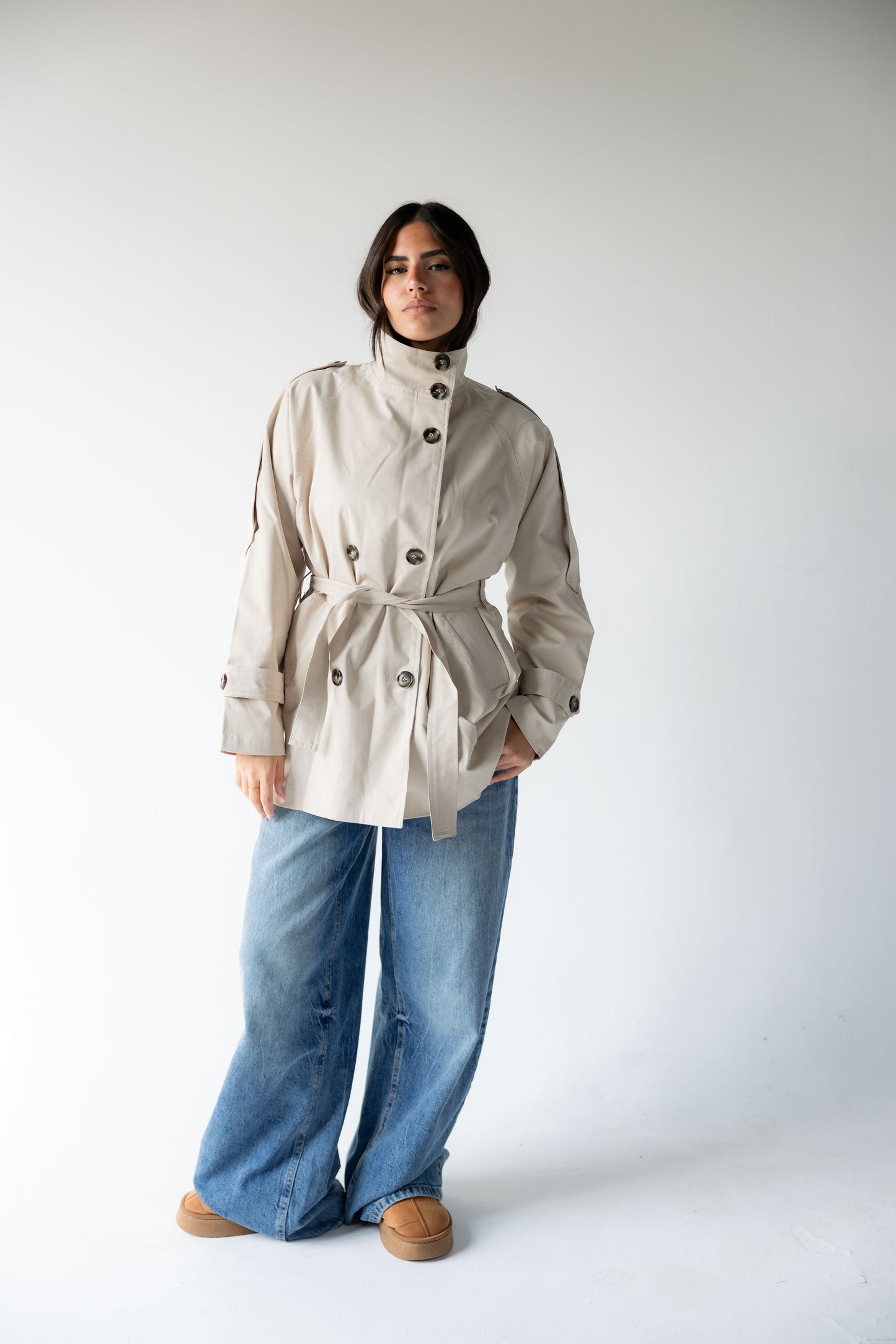 High-Neck Trench in Beige