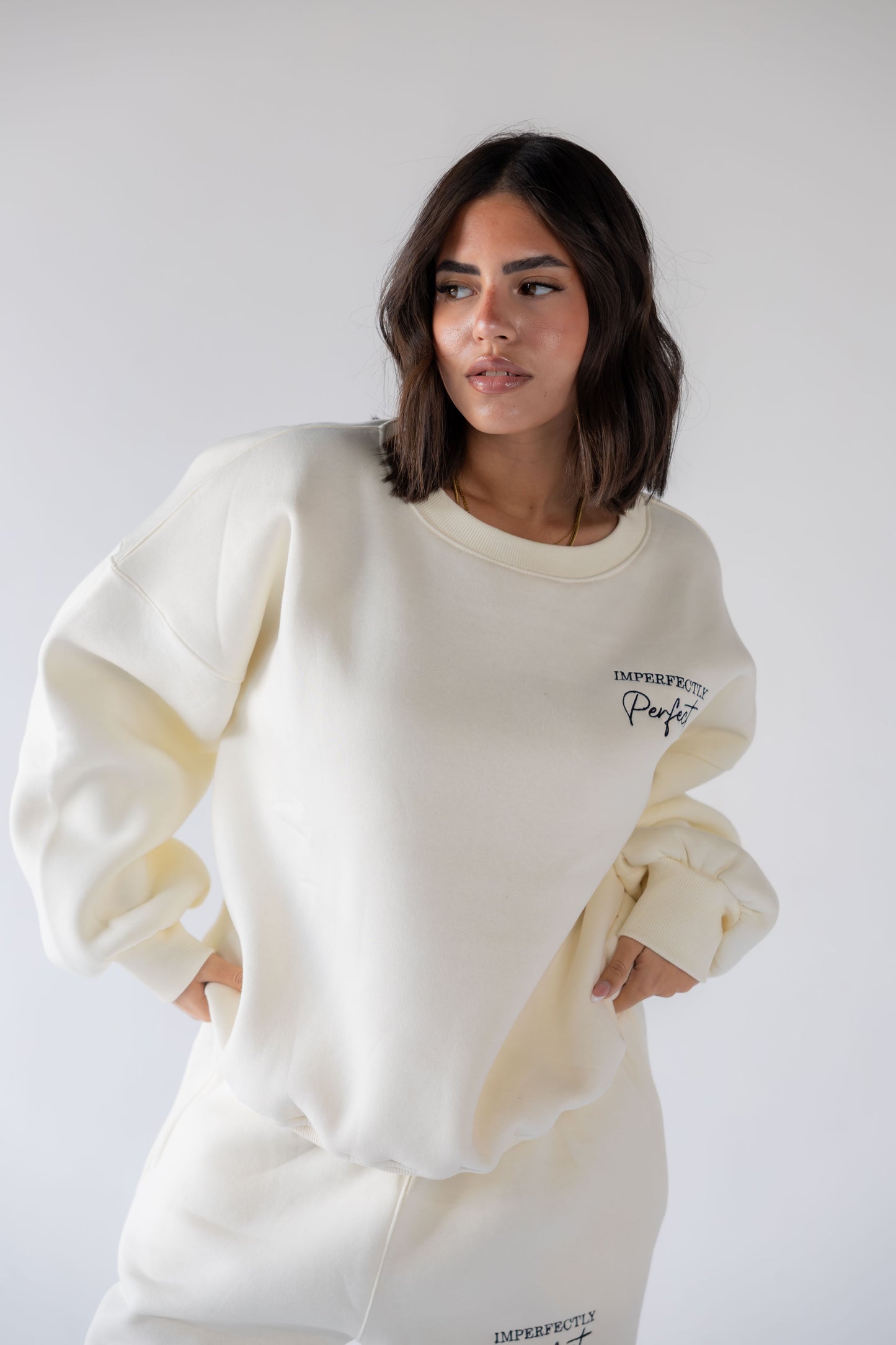 Cream Oversized Crewneck Set