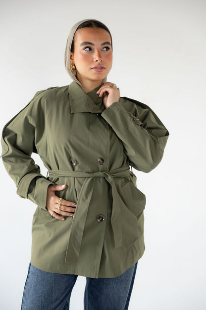 High-Neck Trench in Olive