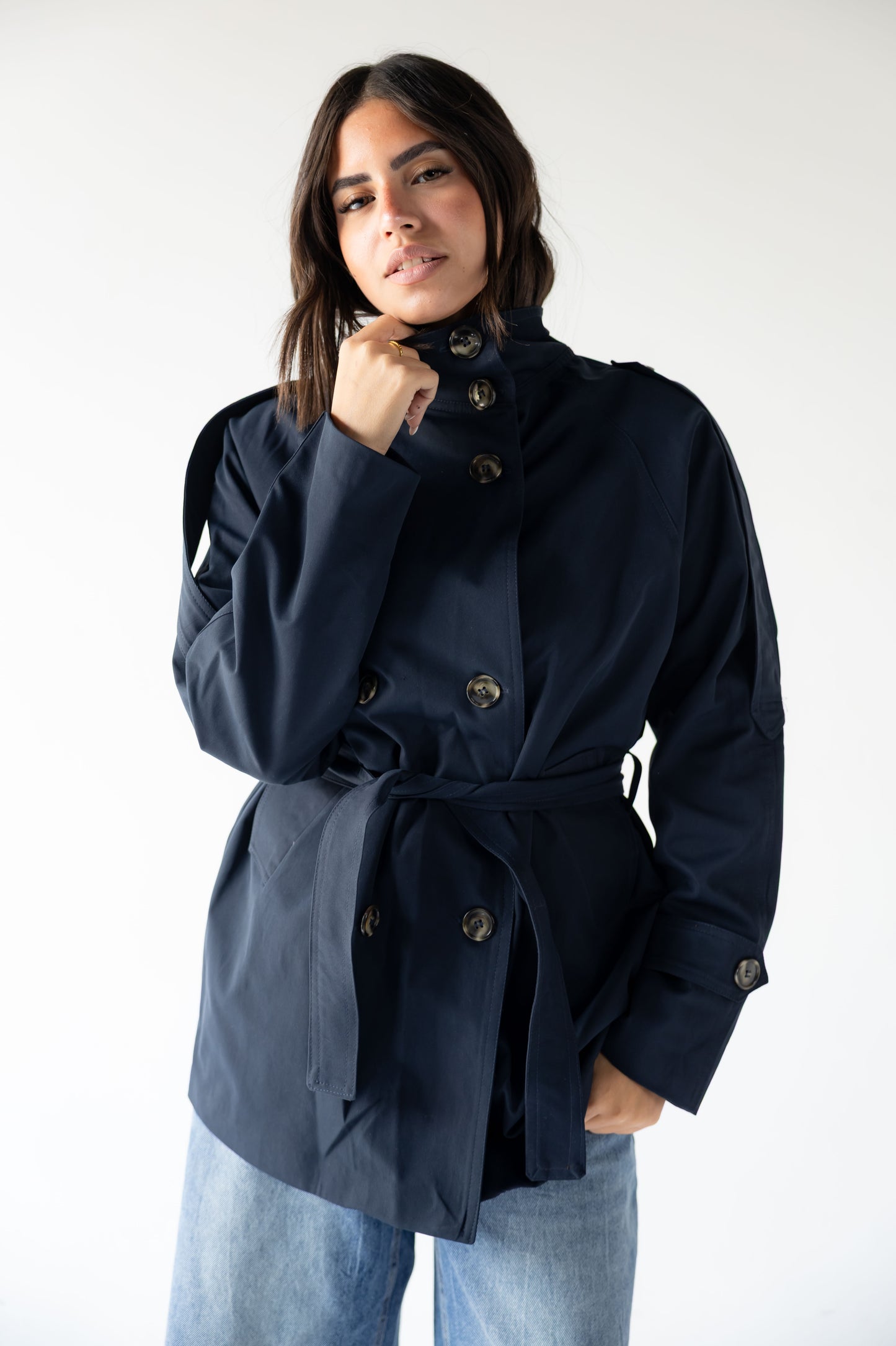 High-Neck Trench in Navy