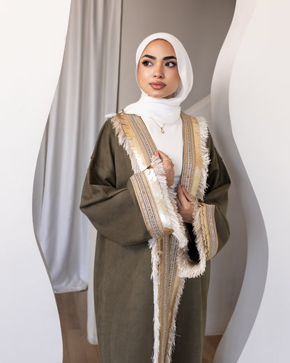 Statement suede kaftan in olive