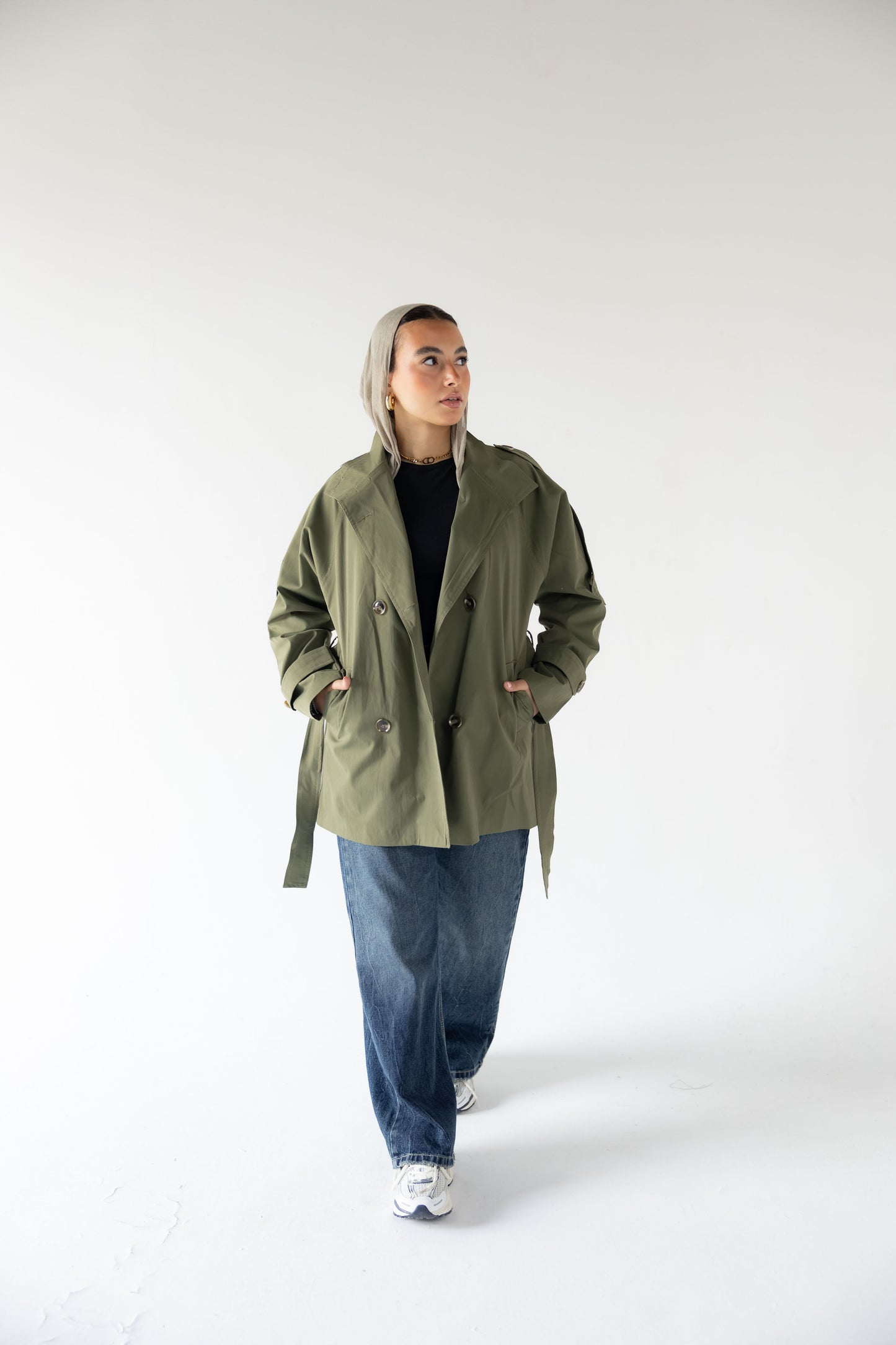 High-Neck Trench in Olive
