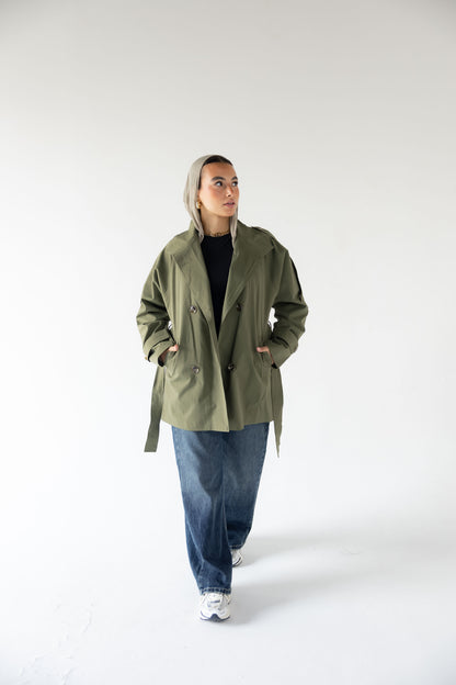 High-Neck Trench in Olive