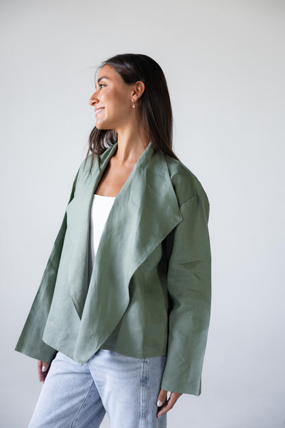 Linen Flow Cardigan in Mint