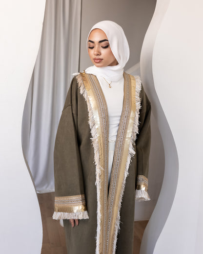 Statement suede kaftan in olive