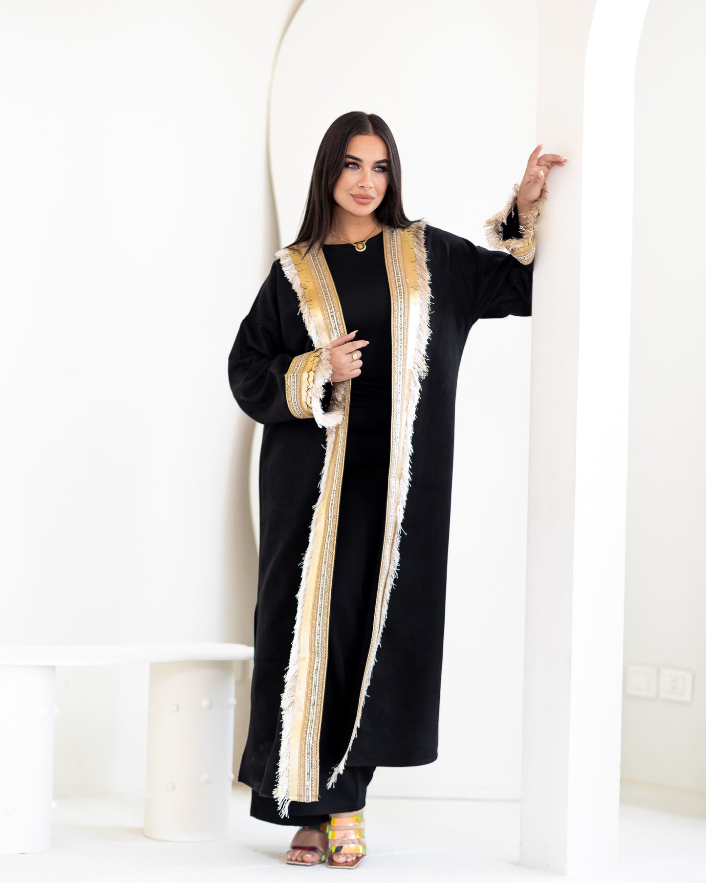 Statement suede kaftan in black