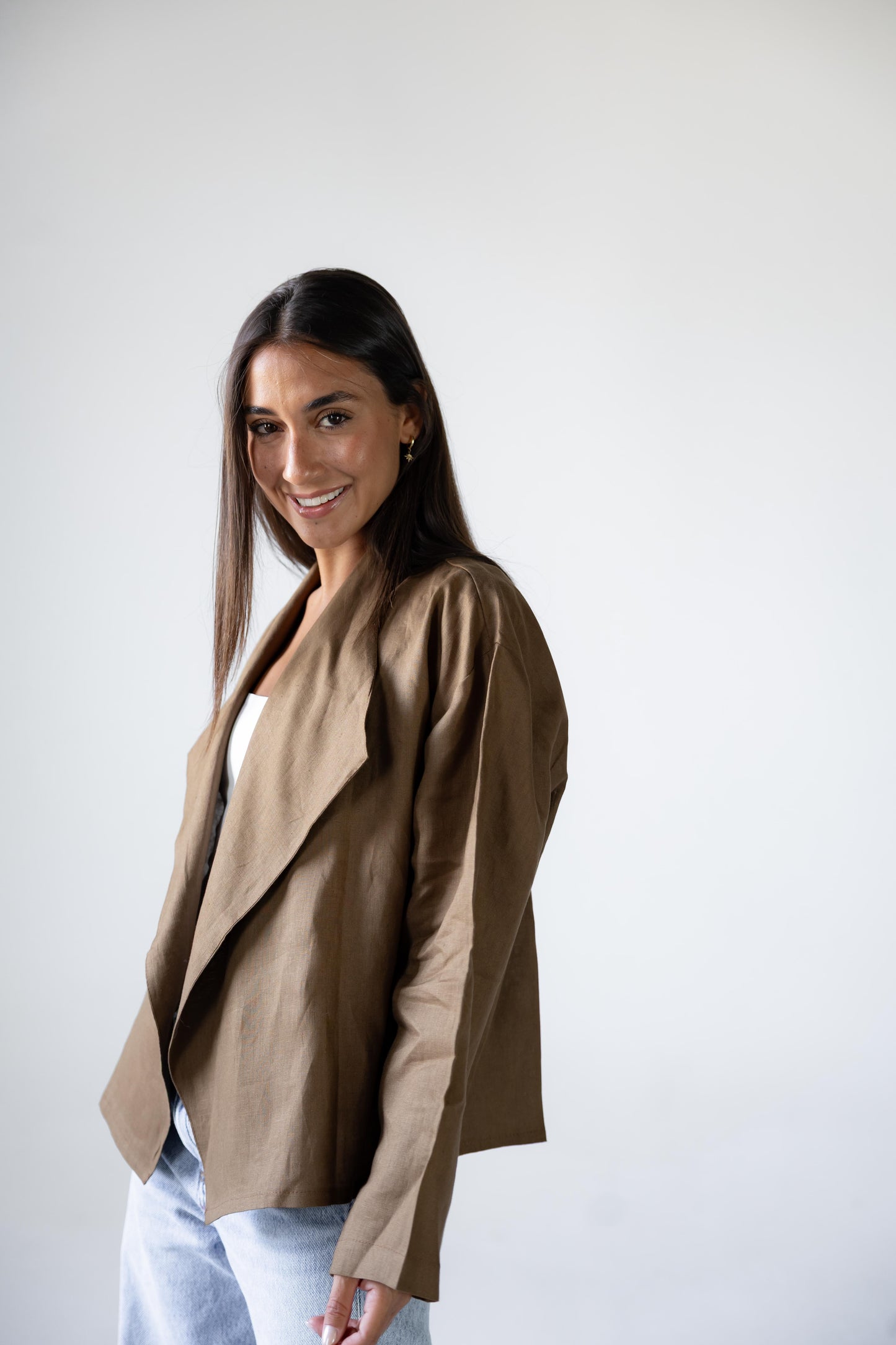 Linen Flow Cardigan in Mocha