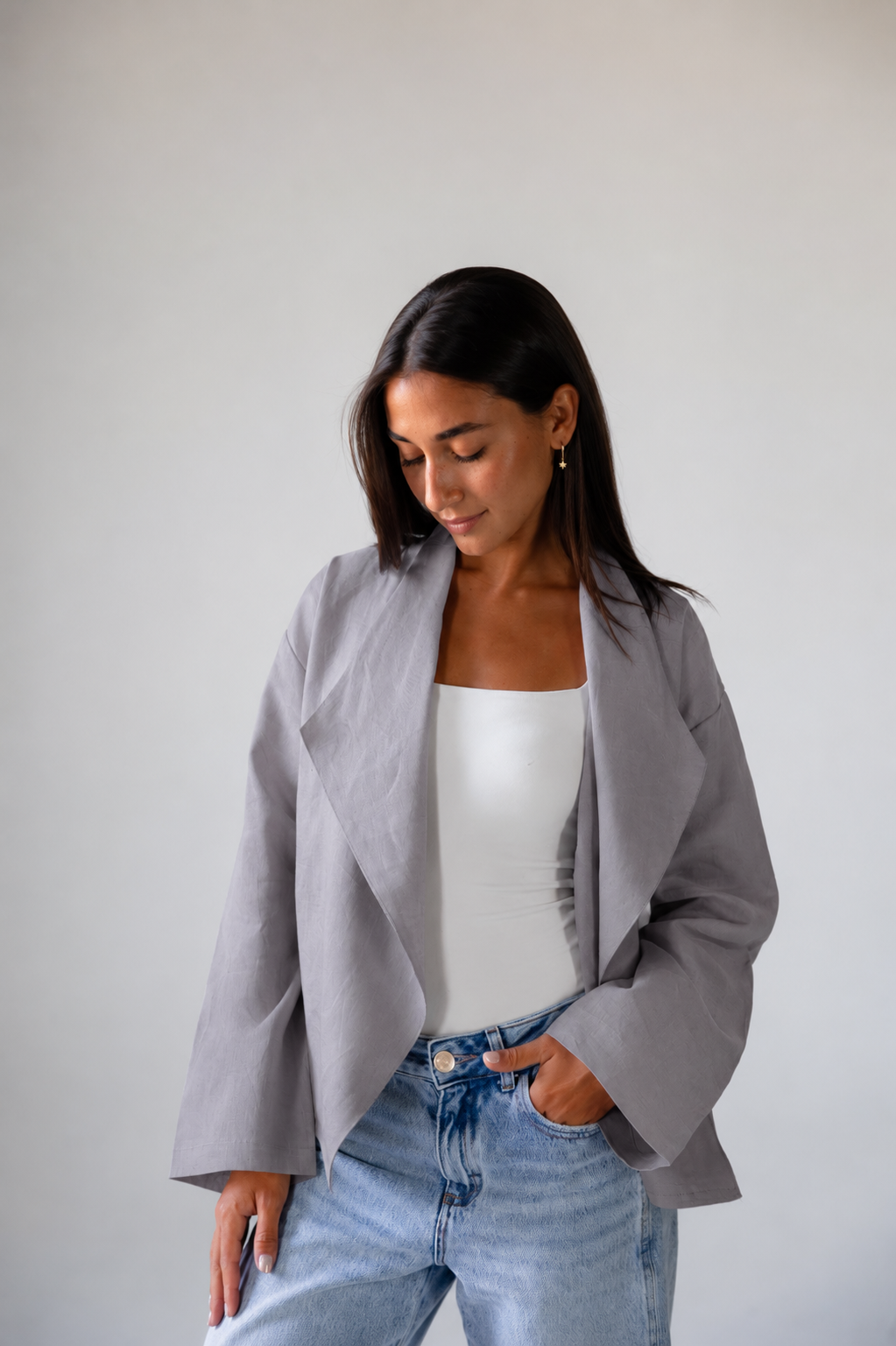 Linen Flow Cardigan in Grey