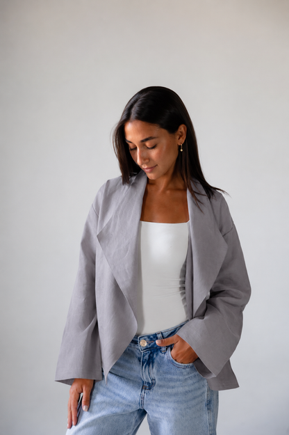 Linen Flow Cardigan in Grey