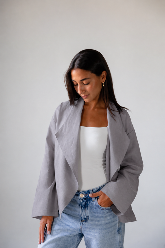 Linen Flow Cardigan in Grey