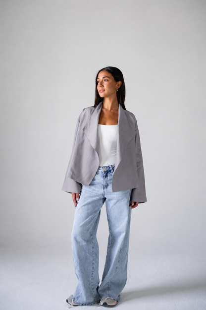 Linen Flow Cardigan in Grey