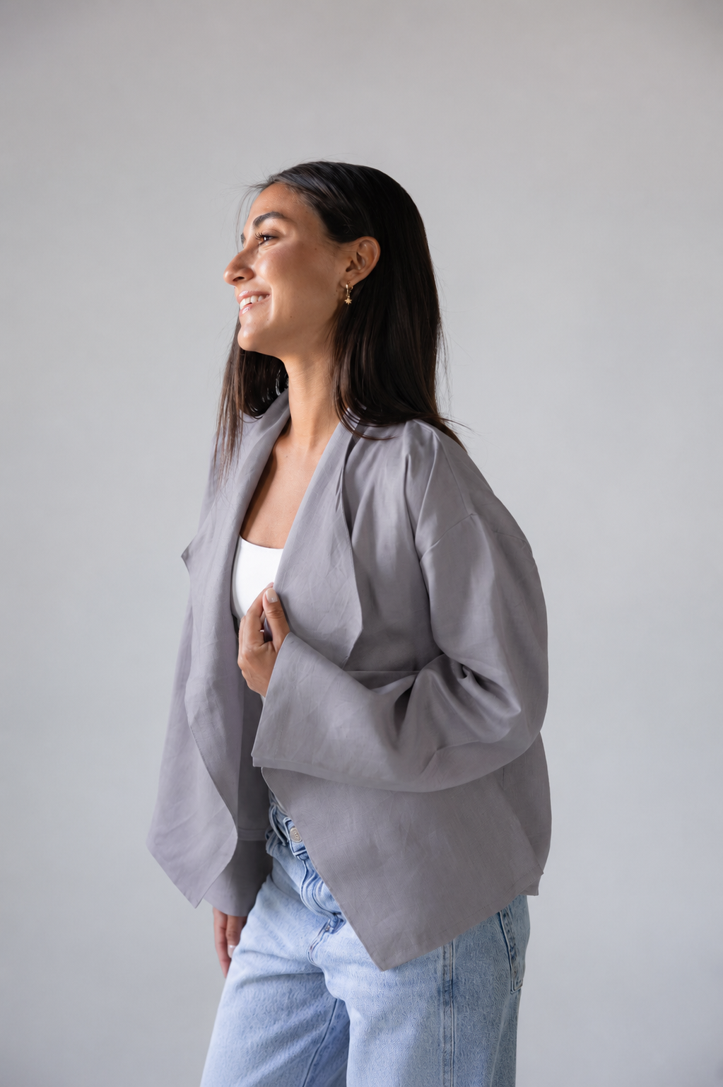 Linen Flow Cardigan in Grey